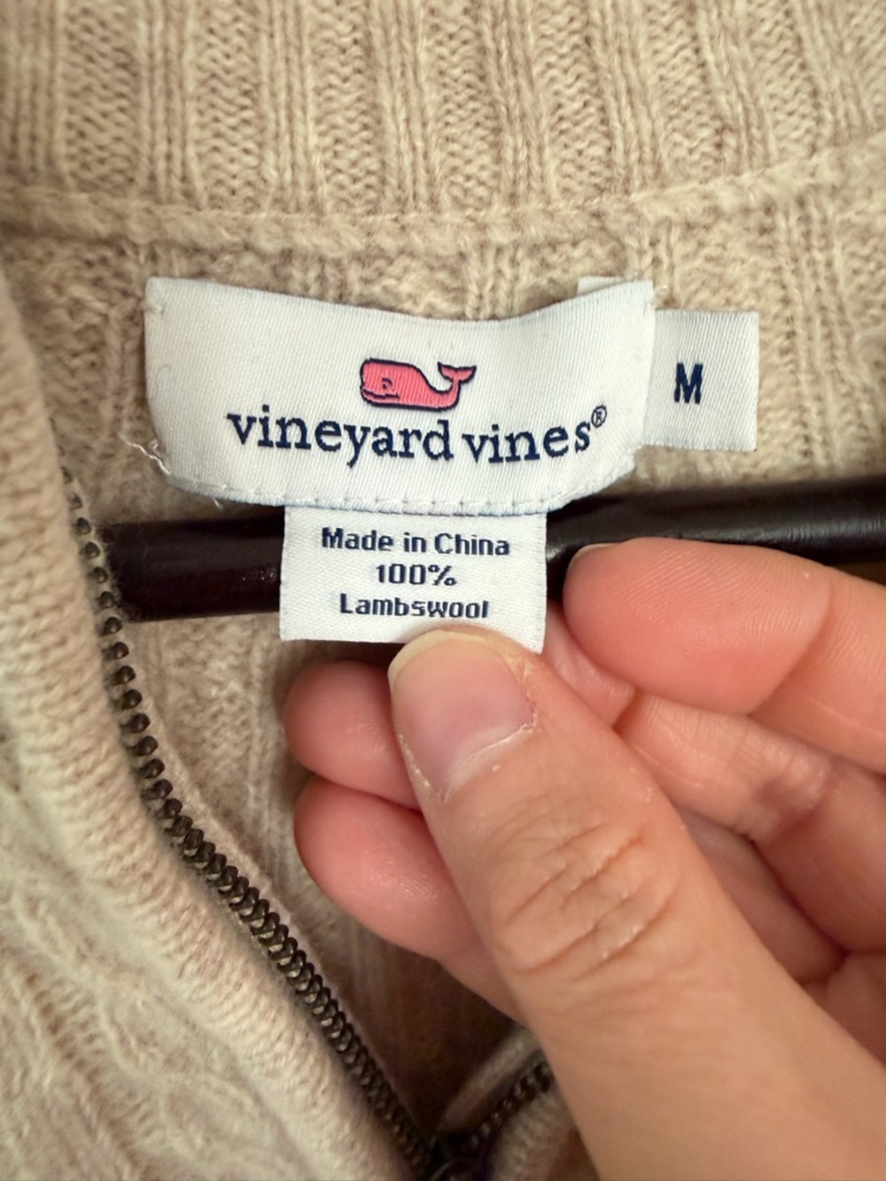 Vineyard Vines oatmeal Beige Lambs Wool Half-Zip Cable Yoke Sweater - Picture 4 of 8